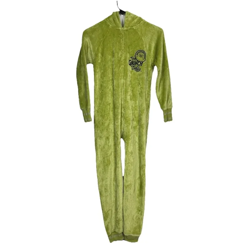 Justice Sleep The Grinch One Piece Green Pajamas Christmas Costume Youth M 10
